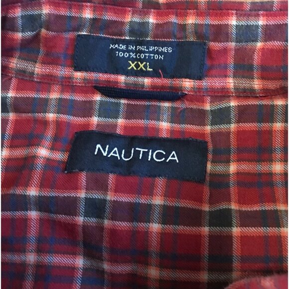 Nautica Mens Red Plaid Button-Down Shirt XXL 100% Cotton Long Sleeve Classic Fit - Picture 2 of 6